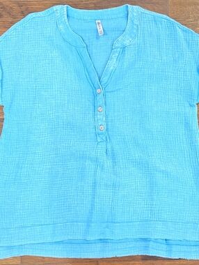 Zenana Aqua Gauze Top | Lightweight Button Front | 2- L/XL And 1 S/M
